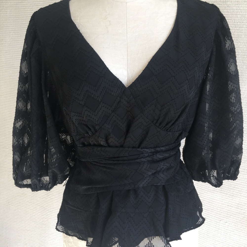 Anthropologie Layered Sheer Print Kimono Blouse - Picture 6 of 8